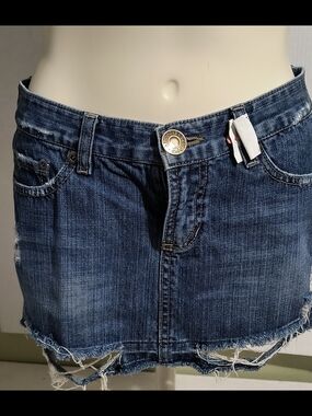 Dark Blue Distressed Denim Mini Skirt